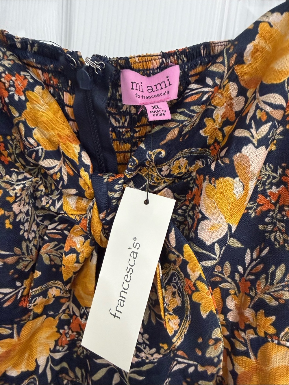 NWT Francesca's Collections Navy & Mustard Floral Tie-Front Maxi Dress - Picture 3 of 5